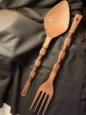 Vintage Tiki Totem Wooden hand carved Spoon & Fork Set wall Art 1950’s